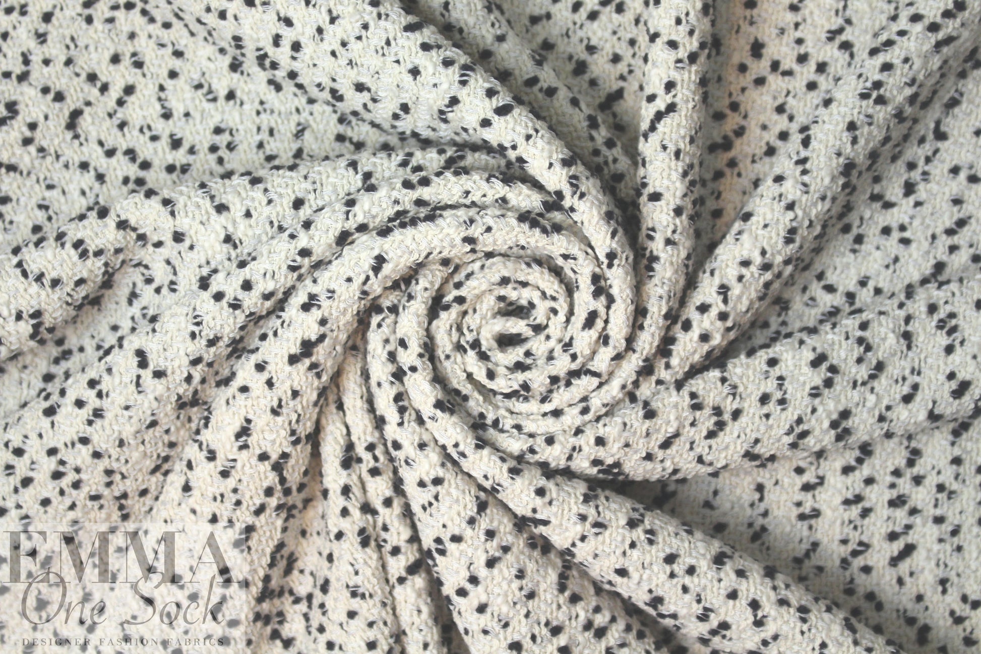 NY designer winter white/black dot boucle' suiting 1.33 yd