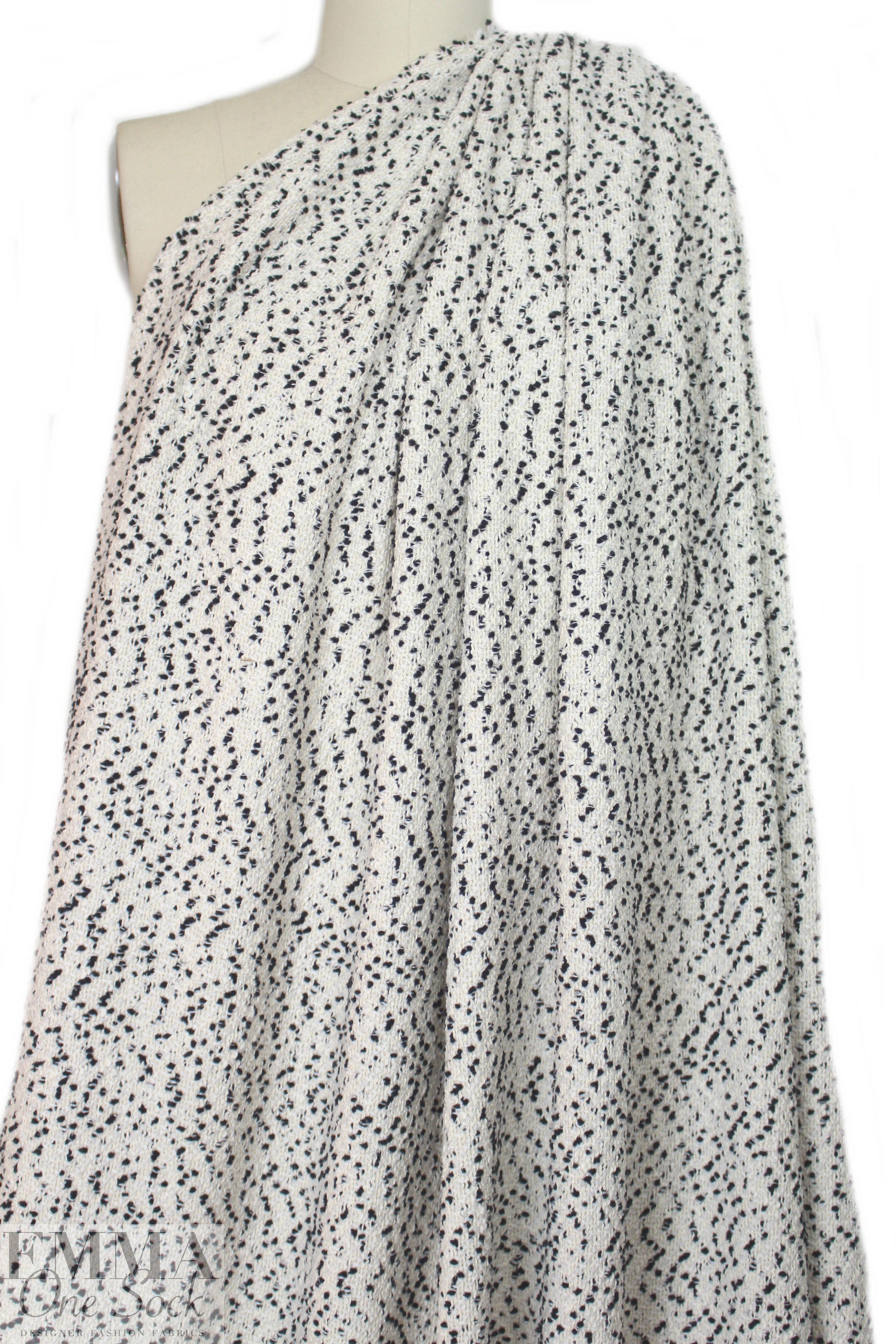 NY designer winter white/black dot boucle' suiting 1.33 yd