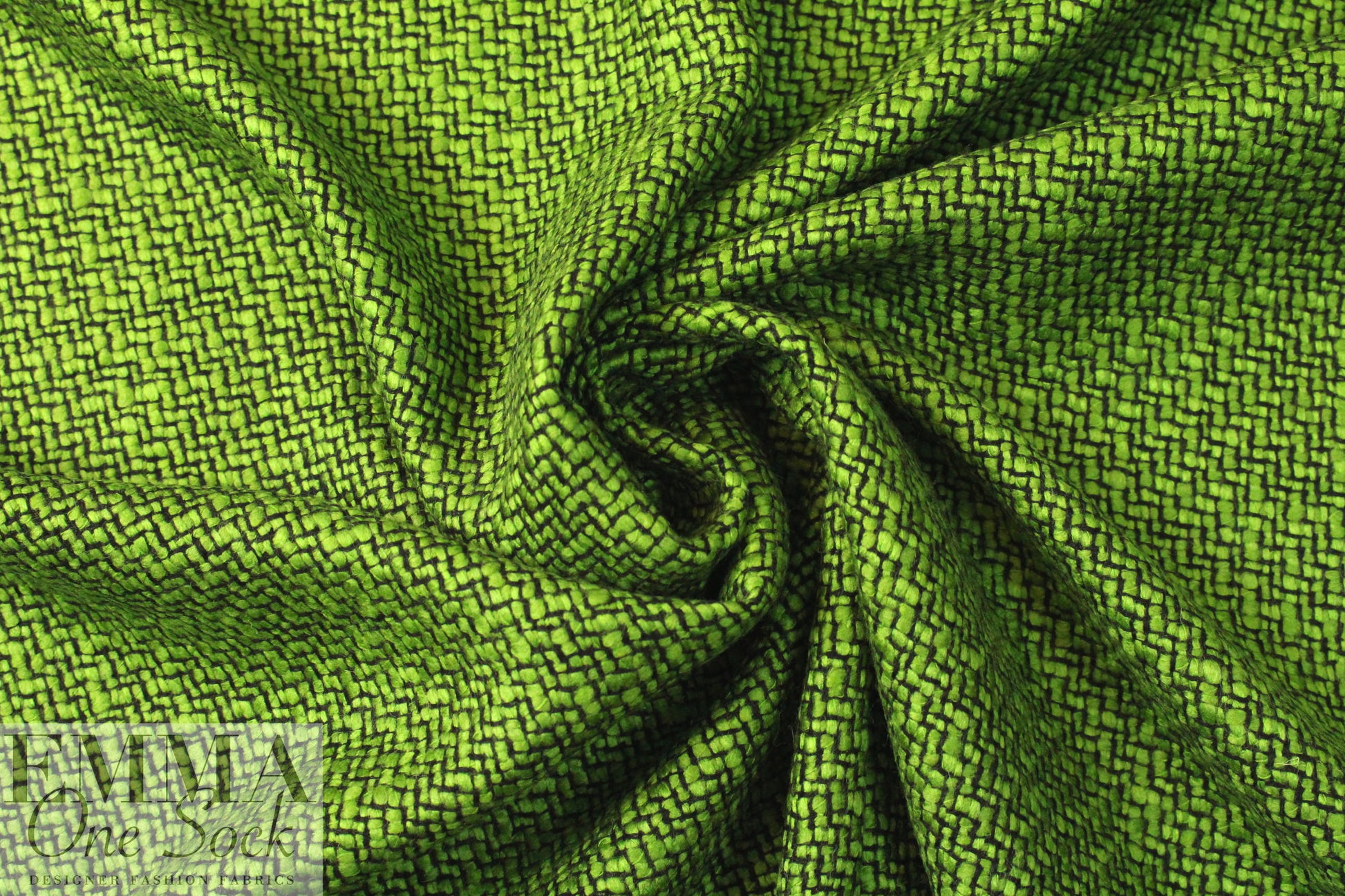 Italian wool blend fancy boucle' - grass/black