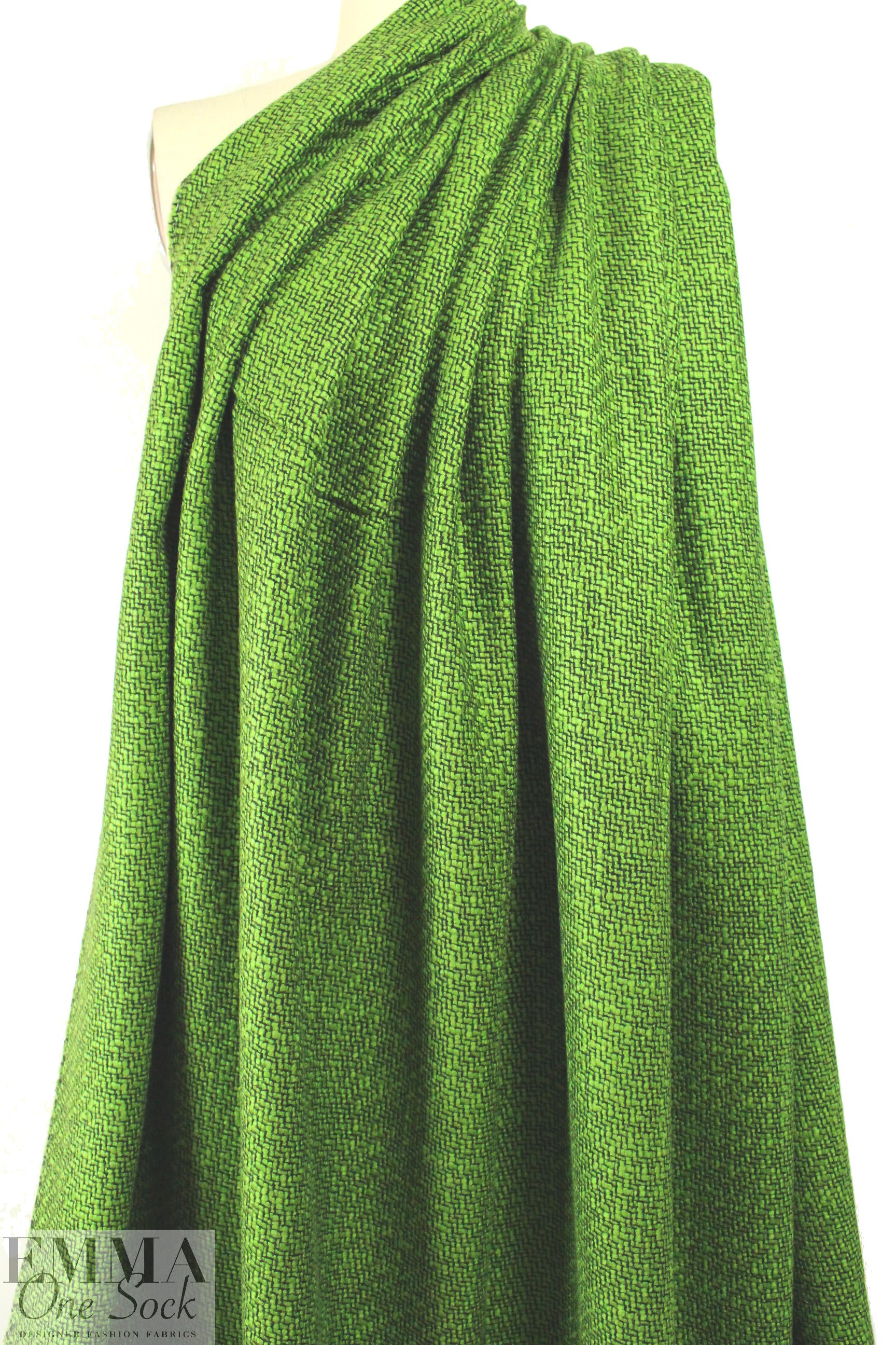 Italian wool blend fancy boucle' - grass/black