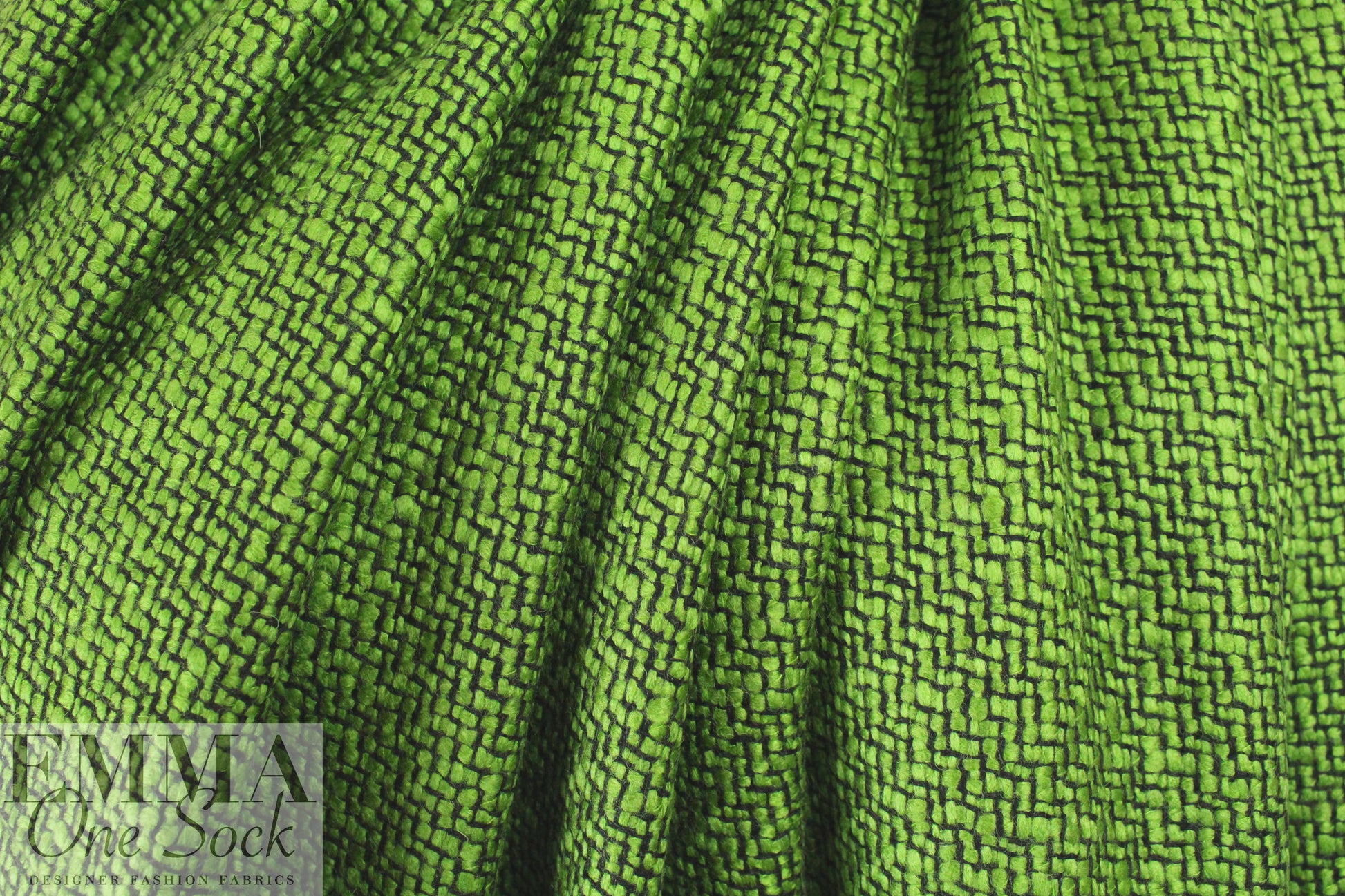 Italian wool blend fancy boucle' - grass/black