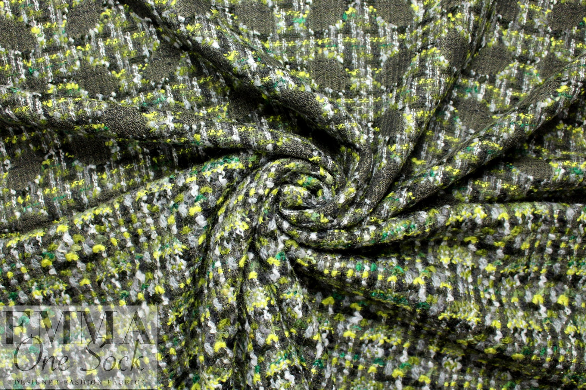Italian wool blend boucle' jacquard - shades of green 2 yd