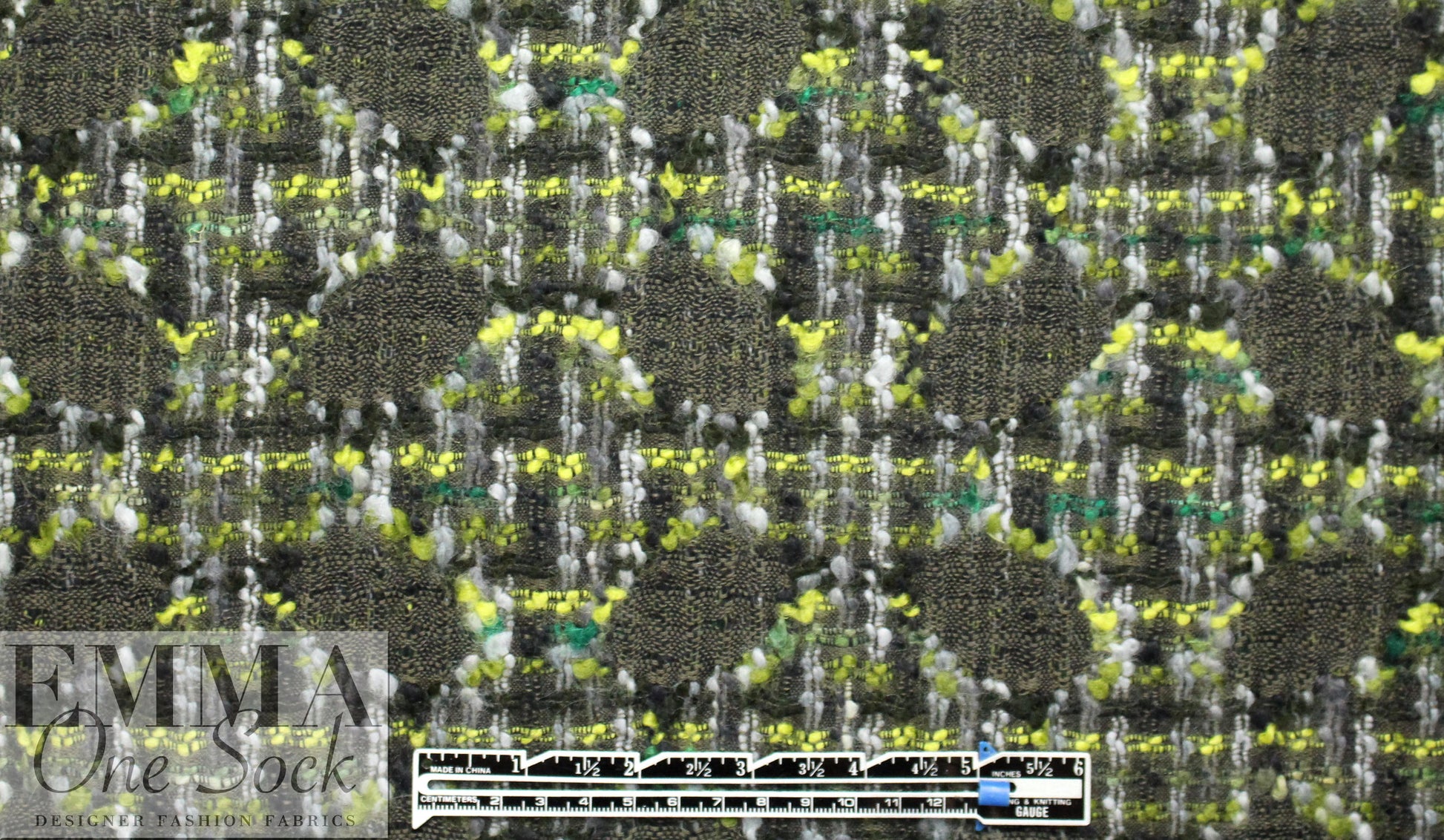 Italian wool blend boucle' jacquard - shades of green