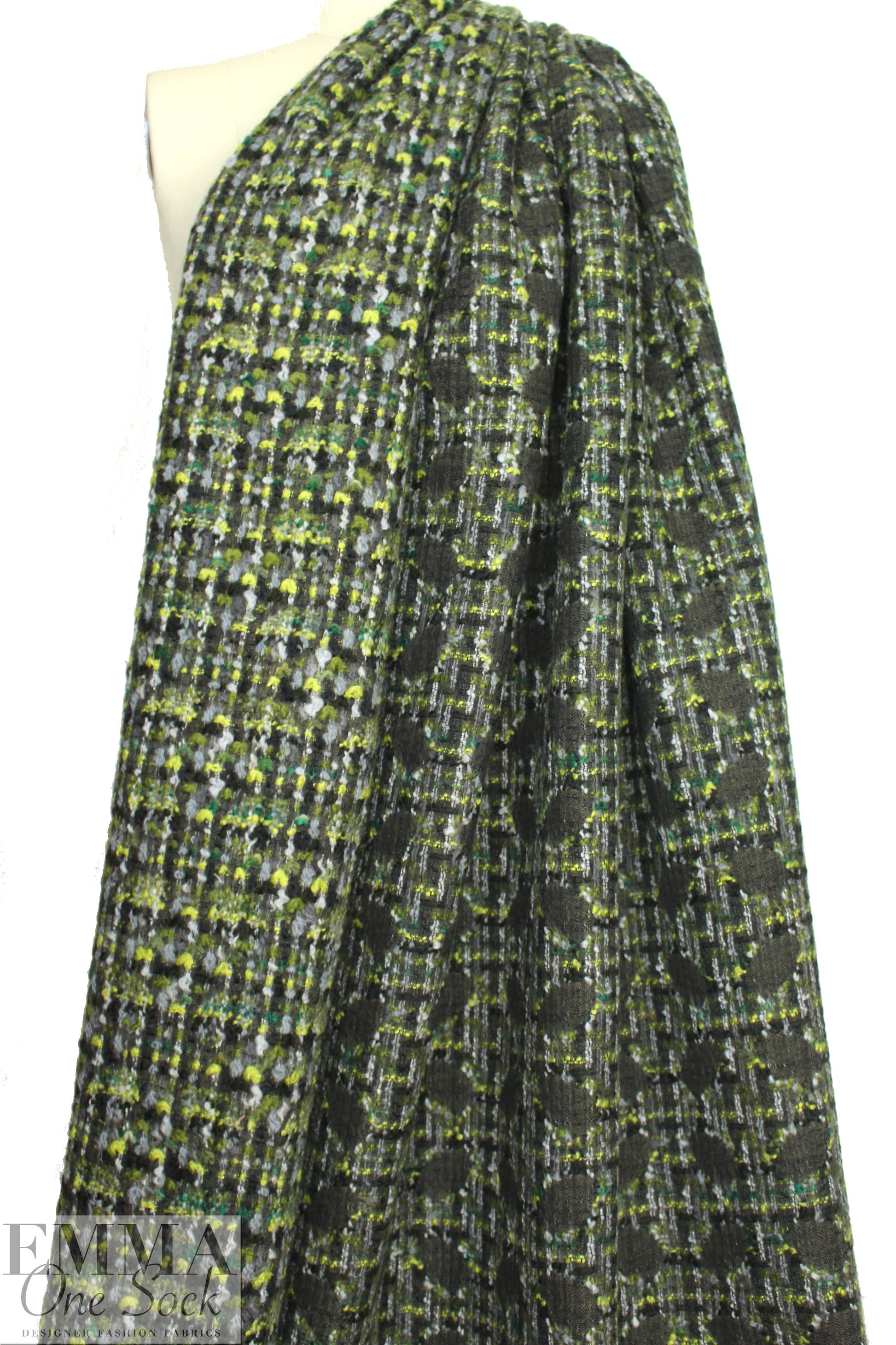 Italian wool blend boucle' jacquard - shades of green