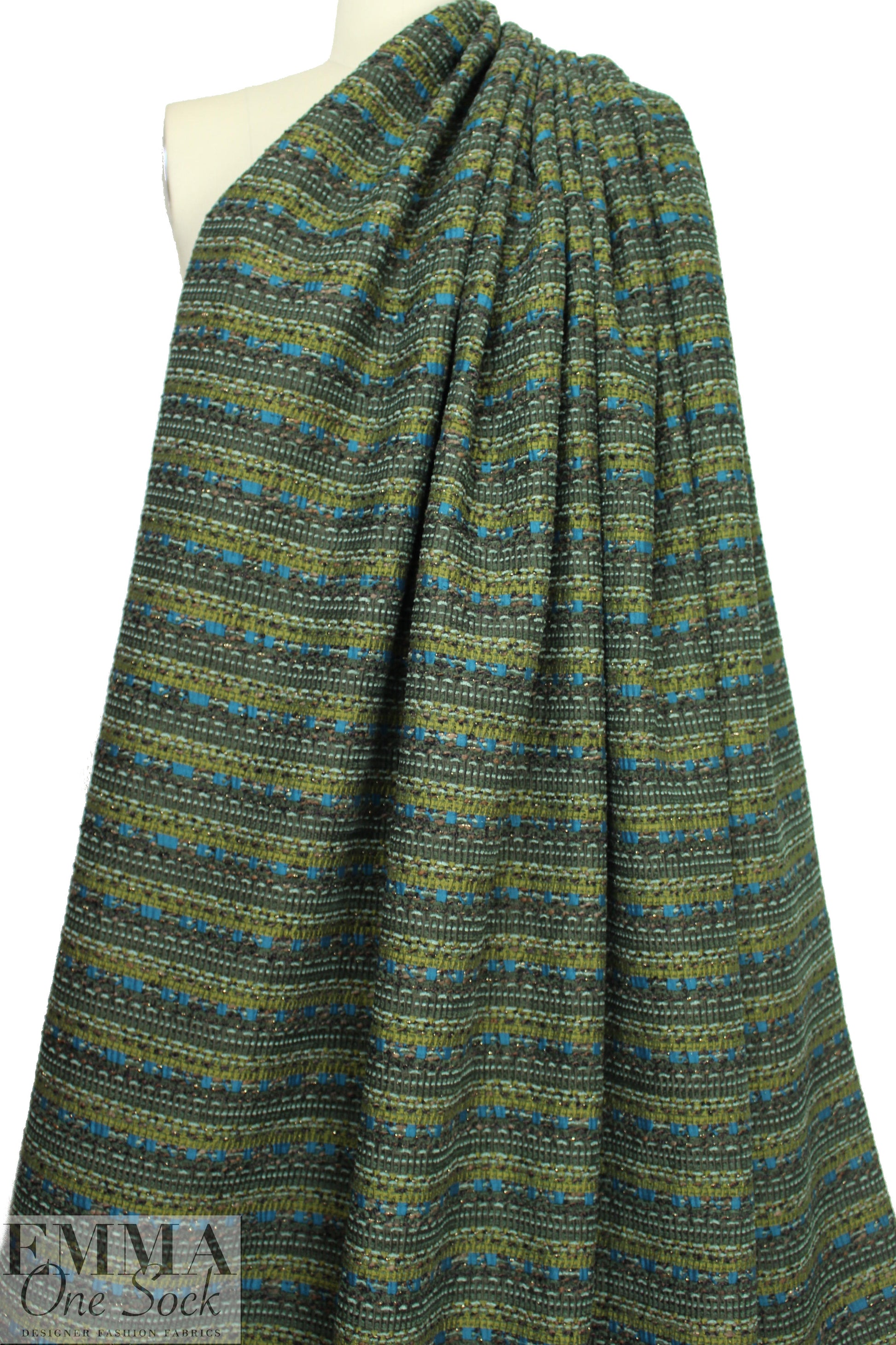 Italian fancy weave fern/teal boucle' suiting