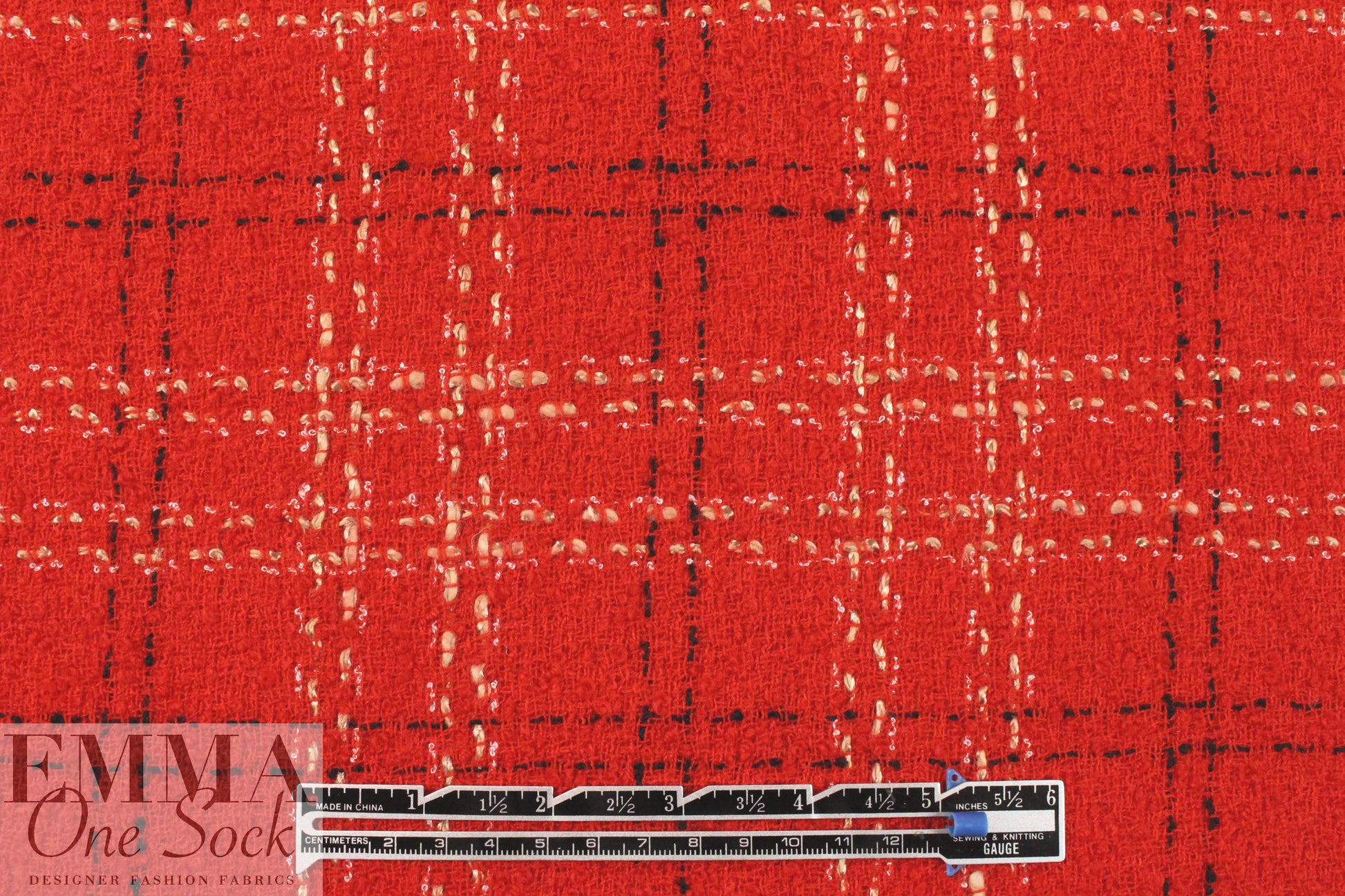 Italian textured wool/cotton plaid boucle' - red