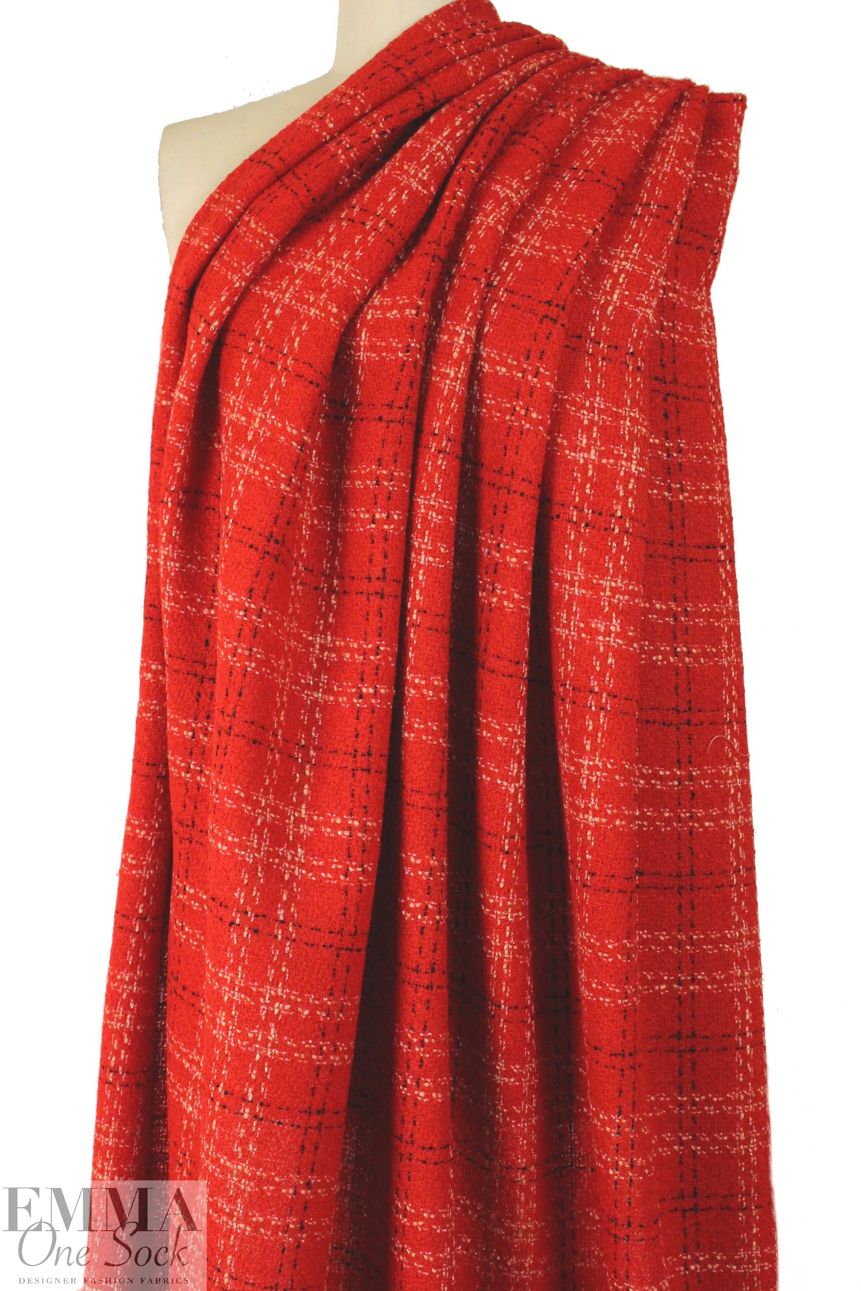 Italian textured wool/cotton plaid boucle' - red