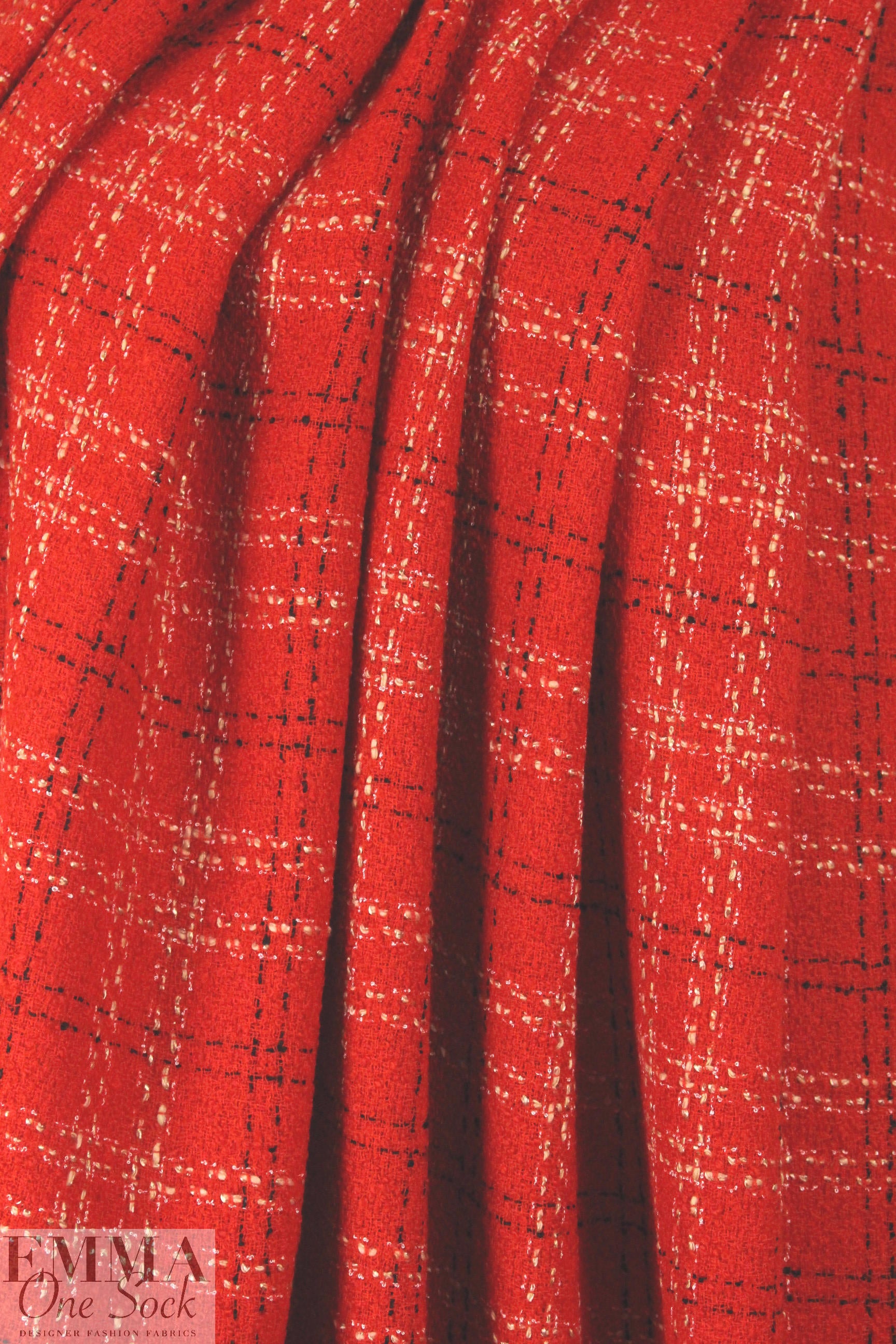Italian textured wool/cotton plaid boucle' - red