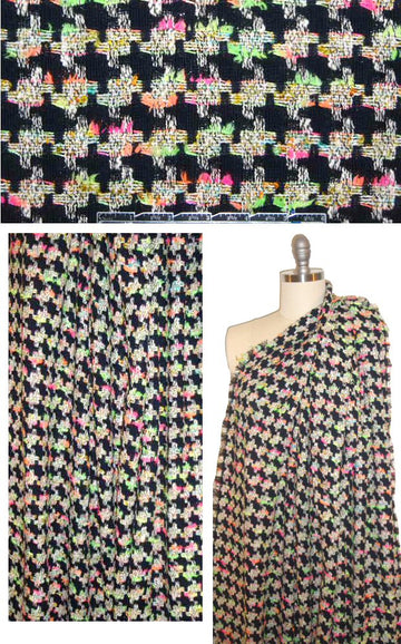Italian 'houndstooth' plaid cotton boucle' - multi/black