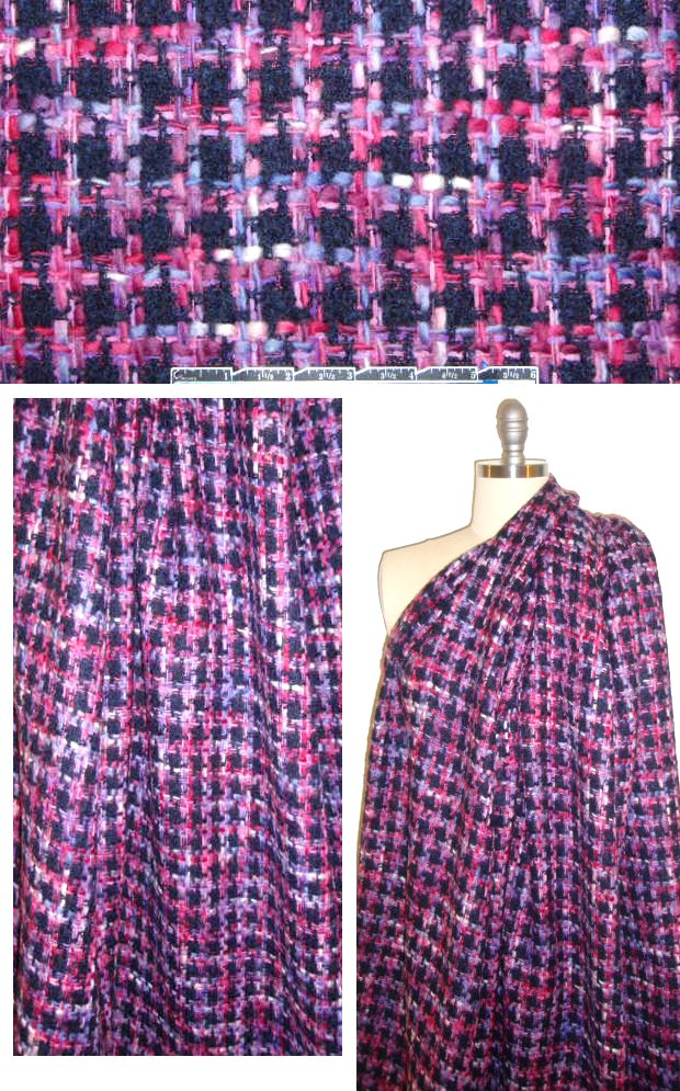 Italian pink/iris/midnight textured plaid boucle'
