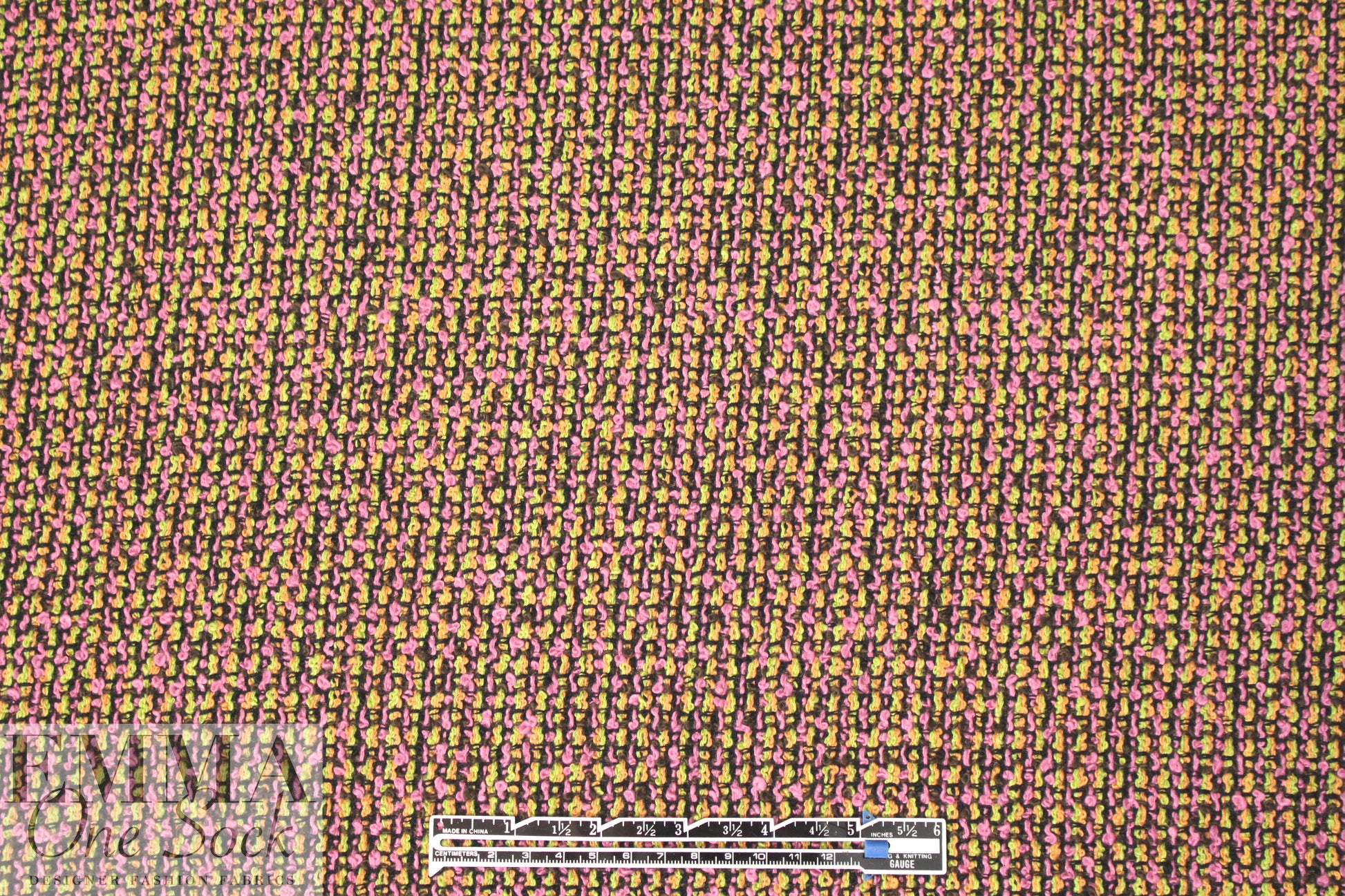 Tah@ri 'Chanel tweed' - pink/apricot/lime 1.375 yds