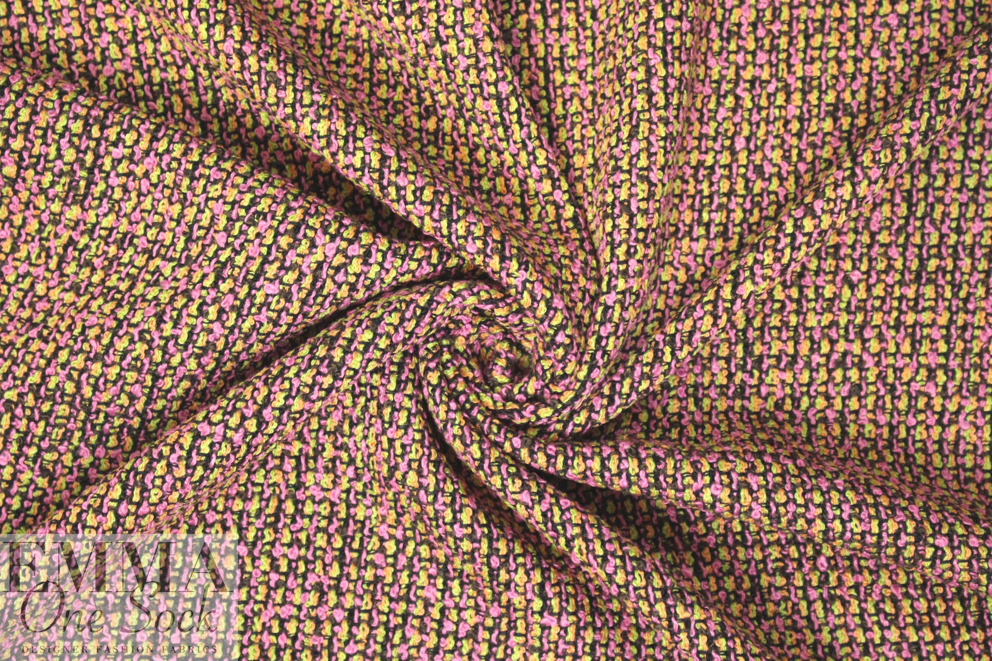 Tah@ri 'Chanel tweed' - pink/apricot/lime 1.375 yds