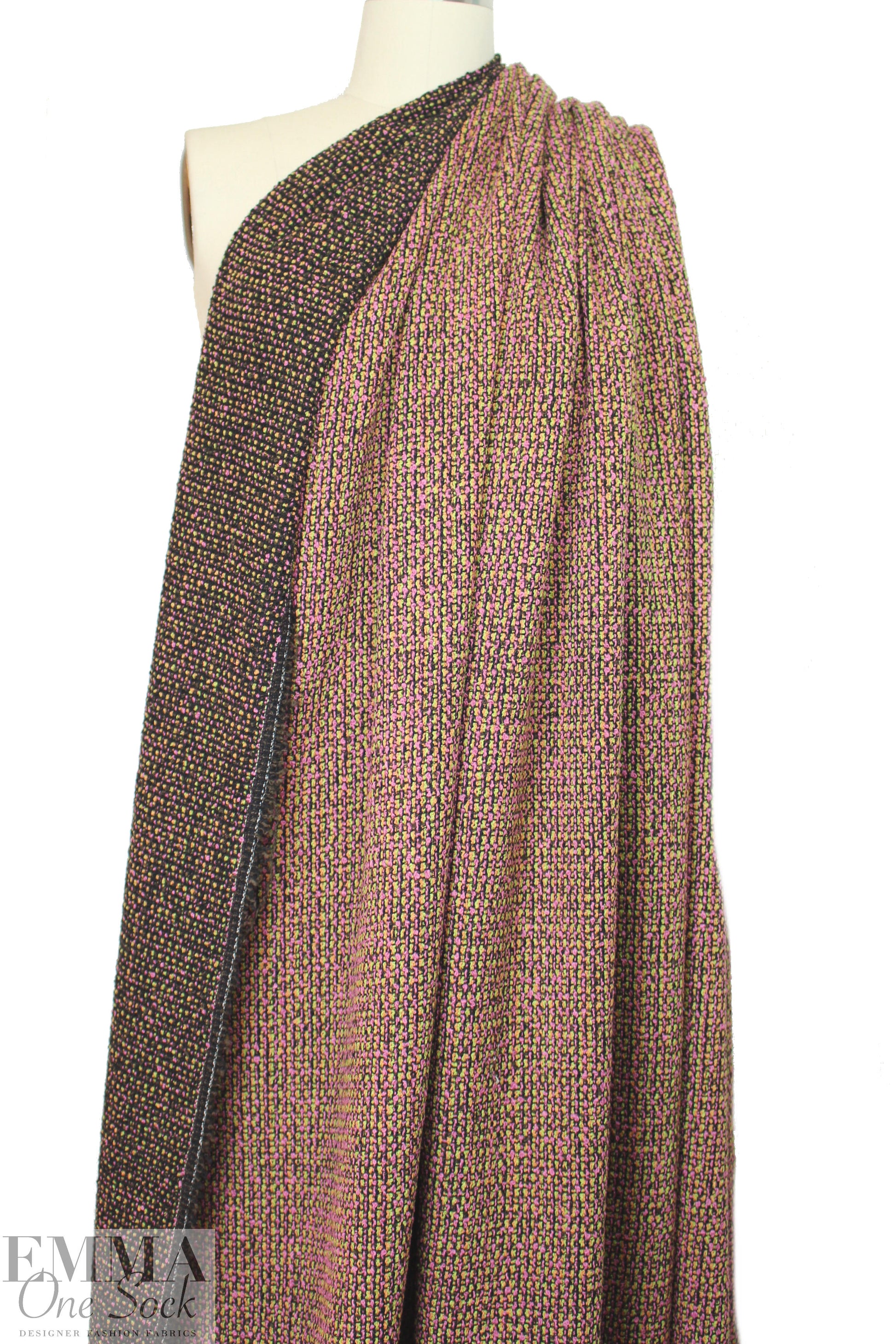 Tah@ri 'Chanel tweed' - pink/apricot/lime 1.375 yds