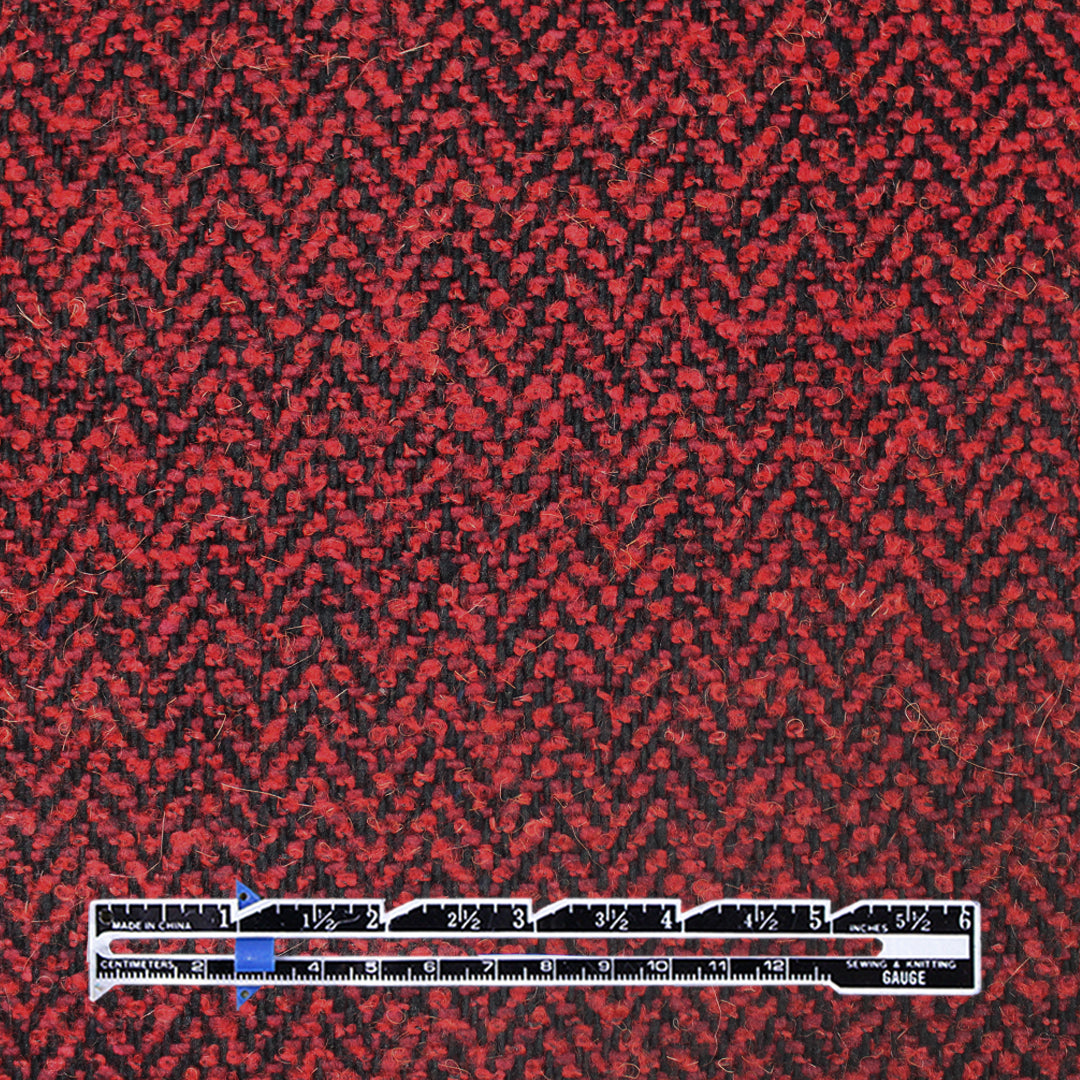 French herringbone wool blend boucle' woven - Persian red/black 1.125 yds