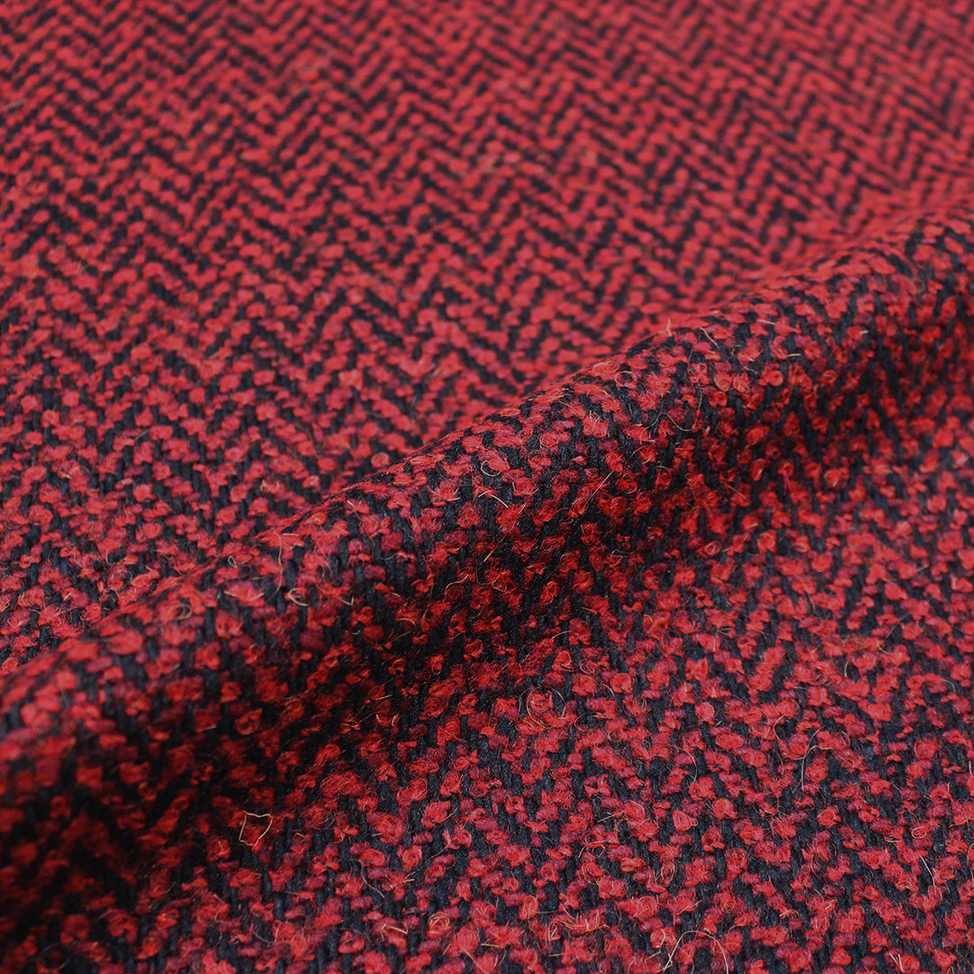 French herringbone wool blend boucle' woven - Persian red/black 2.5 yd