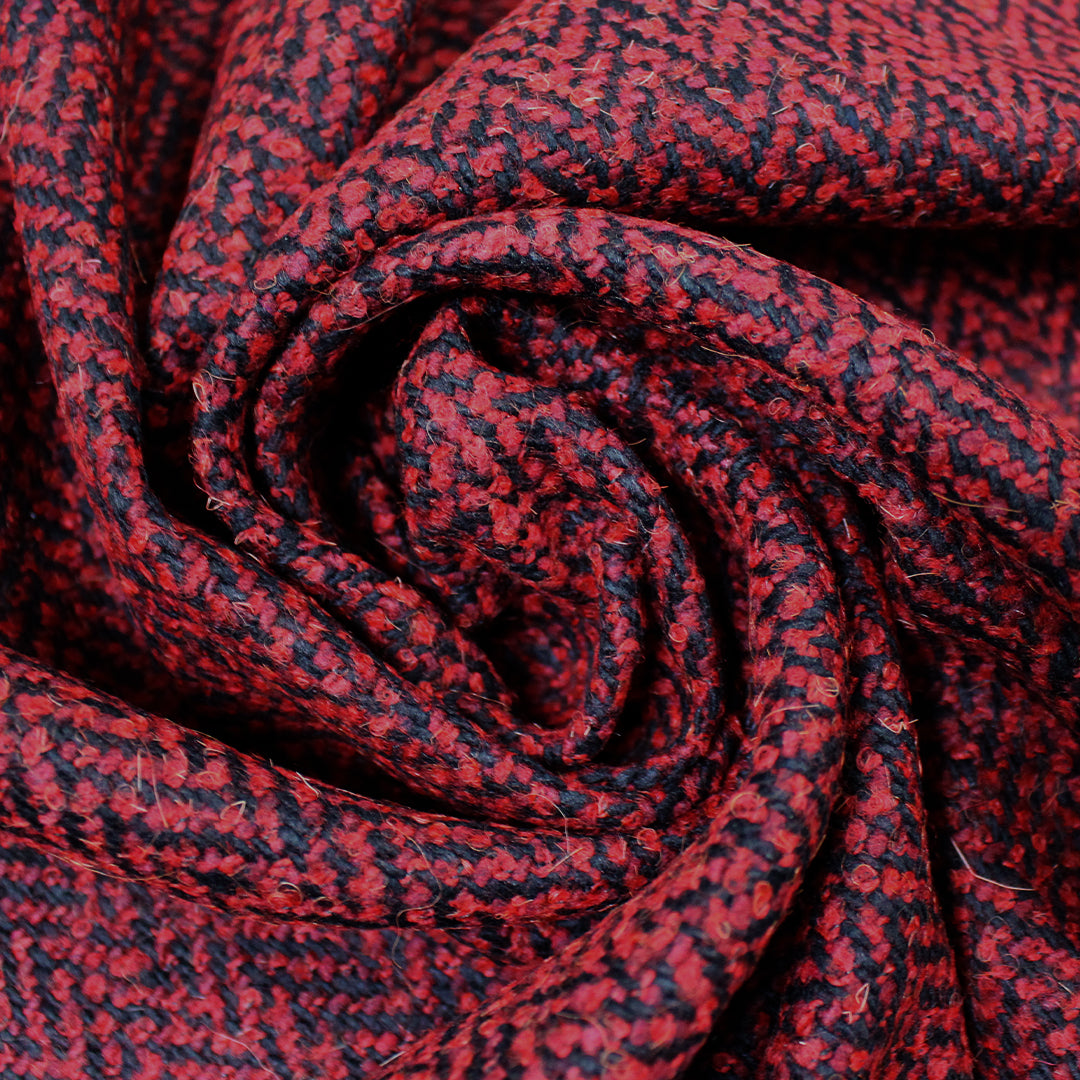 French herringbone wool blend boucle' woven - Persian red/black 2.25 yd