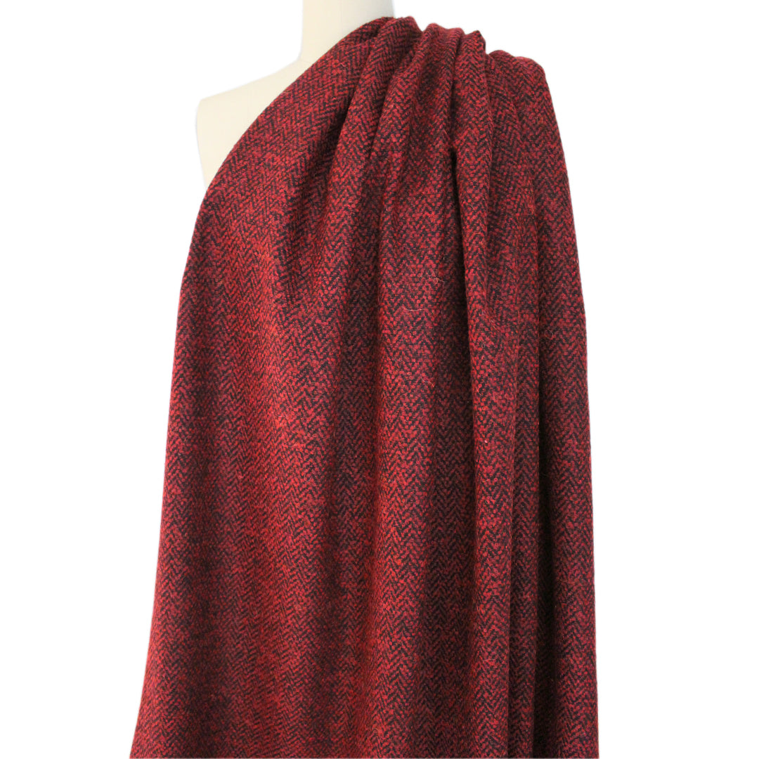 French herringbone wool blend boucle' woven - Persian red/black 1.125 yds