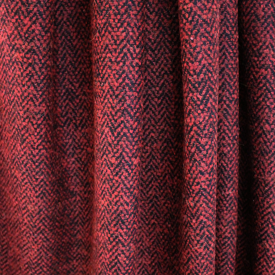 French herringbone wool blend boucle' woven - Persian red/black 2.5 yd
