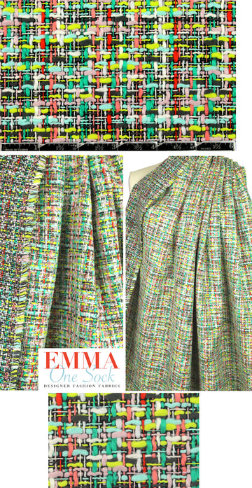 Italian mint/coral fancy weave tweedy boucle'