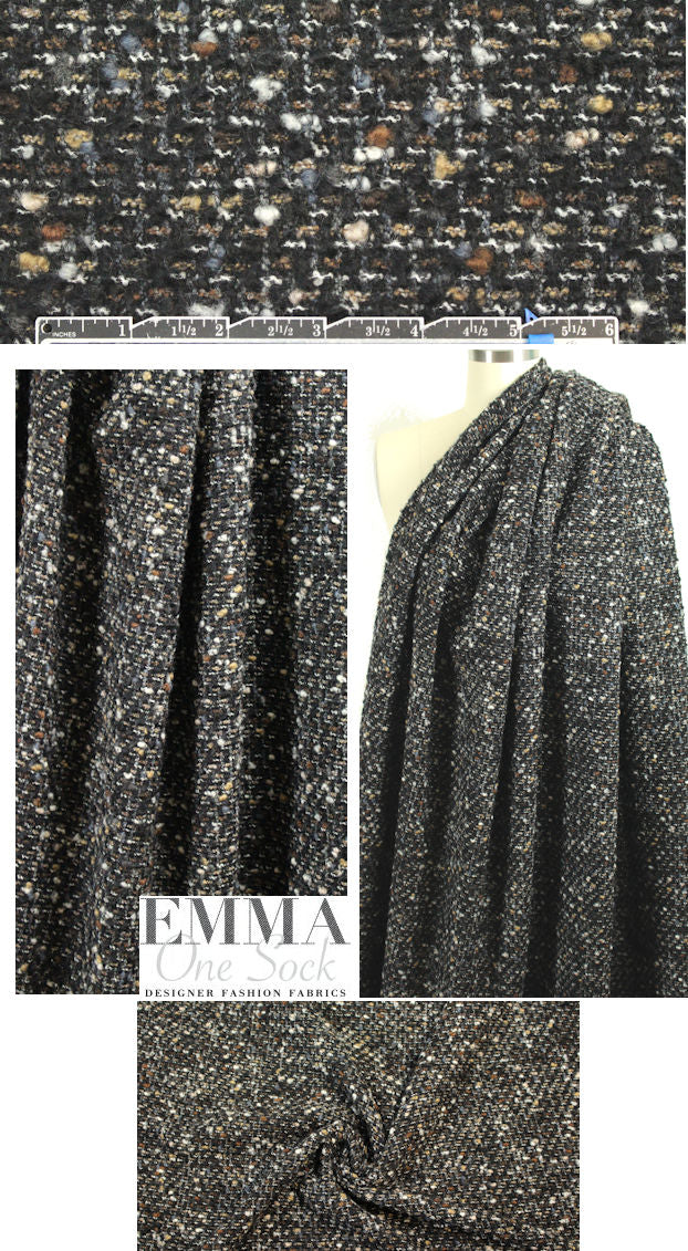Italian black/browns wool blend nubby boucle'