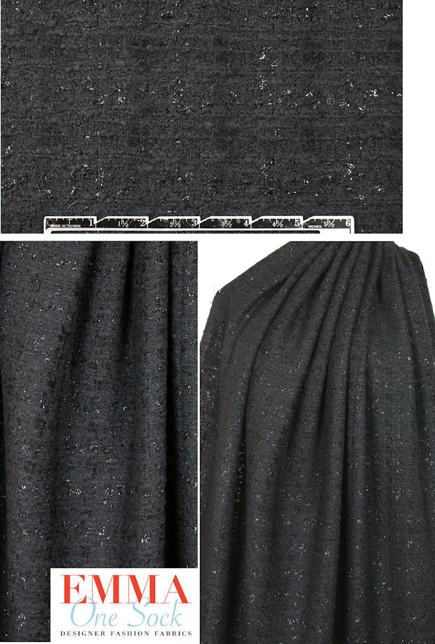 NY designer fancy black textured sparkle boucle'
