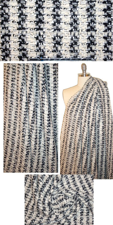 Italian black/winter white wool blend fancy weave boucle' 1.625 yd