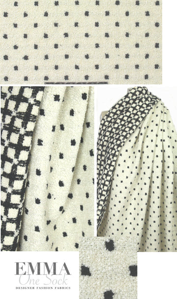 Italian boucle' suiting - cream w/ black squares 1.375 yds