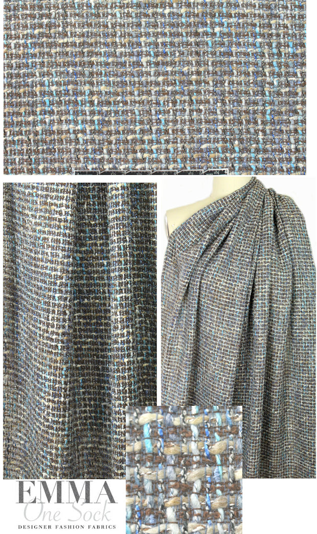 Italian aqua/mocha fancy weave tweedy boucle'