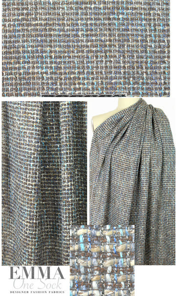Italian aqua/mocha fancy weave tweedy boucle'