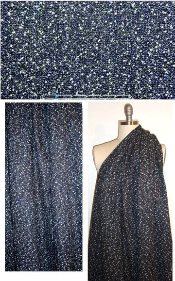 Italian wool/cotton boucle' - black/white/blue