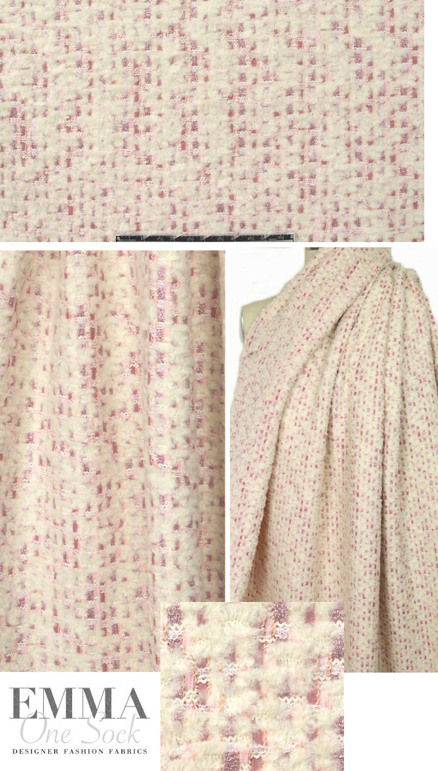 Italian wool blend boucle' coating - pink/winter white