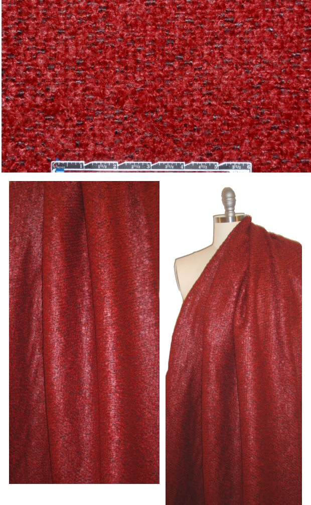 NY designer wool blend boucle' woven - deep red 1 yard