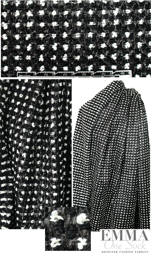 Italian novelty boucle' 'glazed look' suiting - black/white