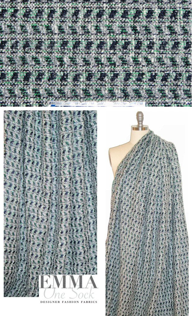 Mi11y houndstooth plaid cotton boucle' - kelly/navy