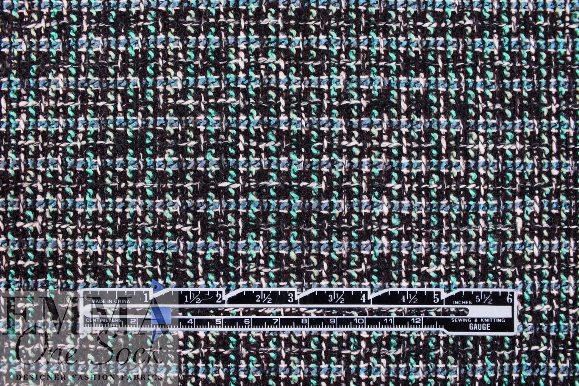 NY designer twisted, tweedy basketweave - aqua/gray 2.5 yd