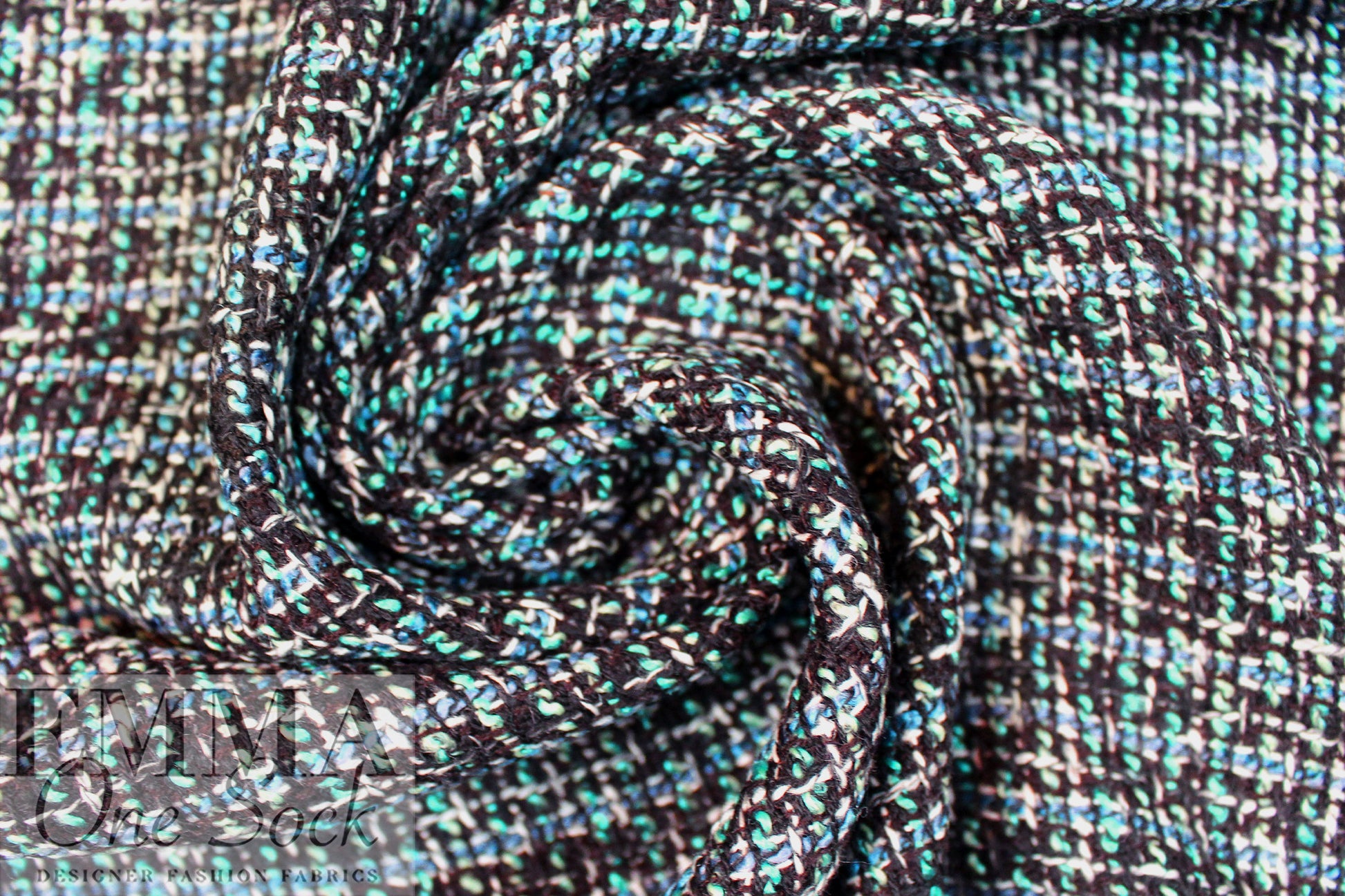 NY designer twisted, tweedy basketweave - aqua/gray 1.875 yd