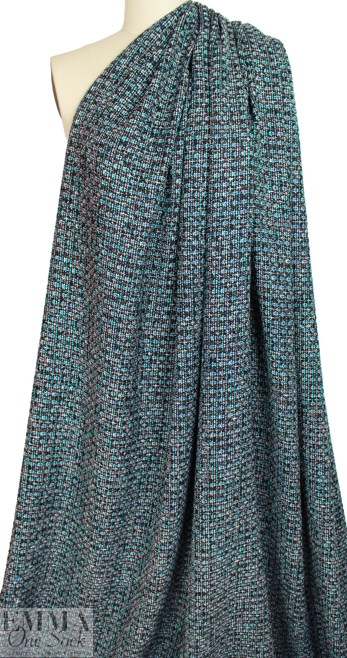 NY designer twisted, tweedy basketweave - aqua/gray 1.875 yd