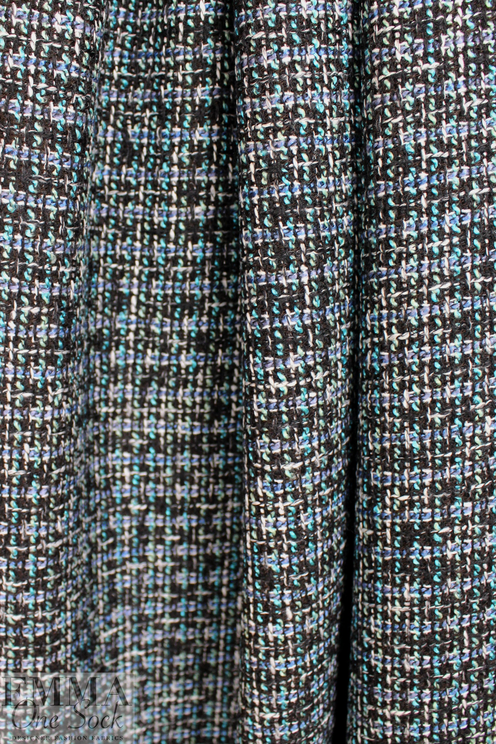 NY designer twisted, tweedy basketweave - aqua/gray 1.875 yd