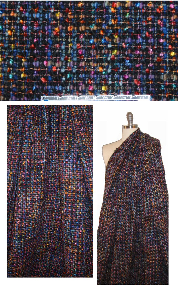 Italian multi/black fancy weave boucle'