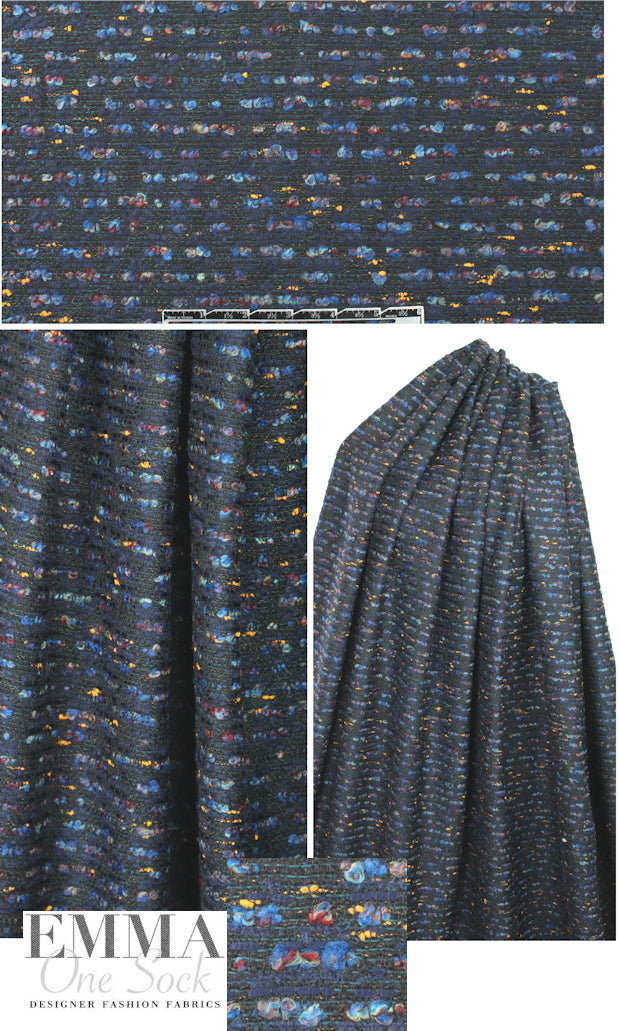 Italian navy/wine fancy weave tweedy boucle'