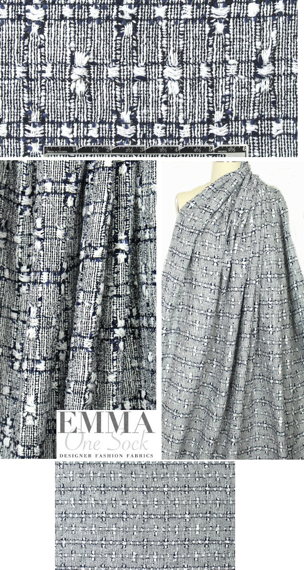 Italian novelty weave suiting - midnight/white