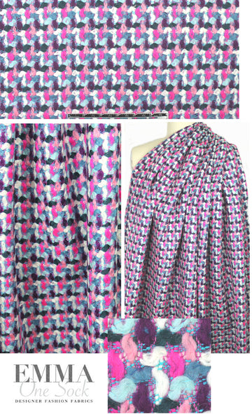 Italian pink/dusty blue textured wool boucle'