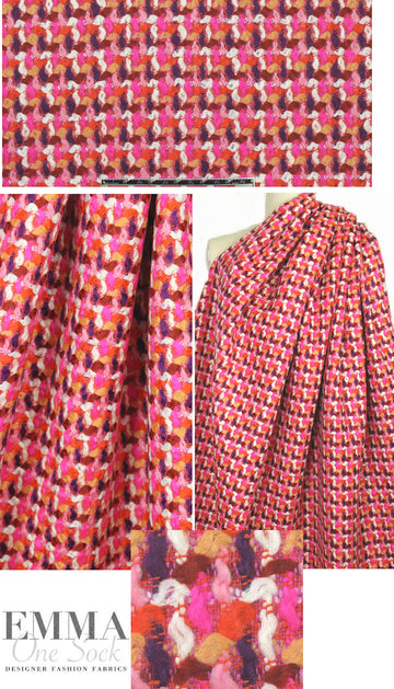 Italian pink/purple/nutmeg textured wool boucle'