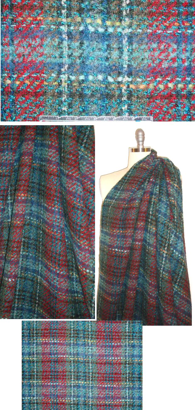 Italian valentino/turquoise plaid wool boucle'