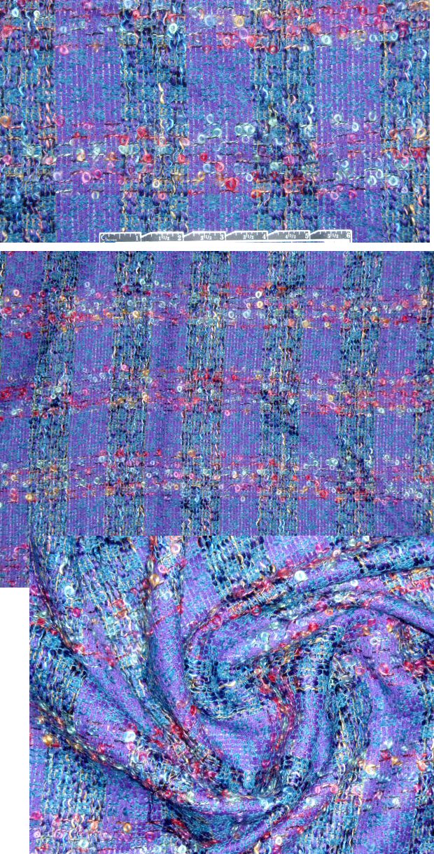 Italian purple/pink plaid wool blend boucle' 2.5 yards