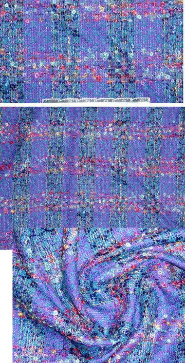 Italian purple/pink plaid wool blend boucle' 2.5 yards