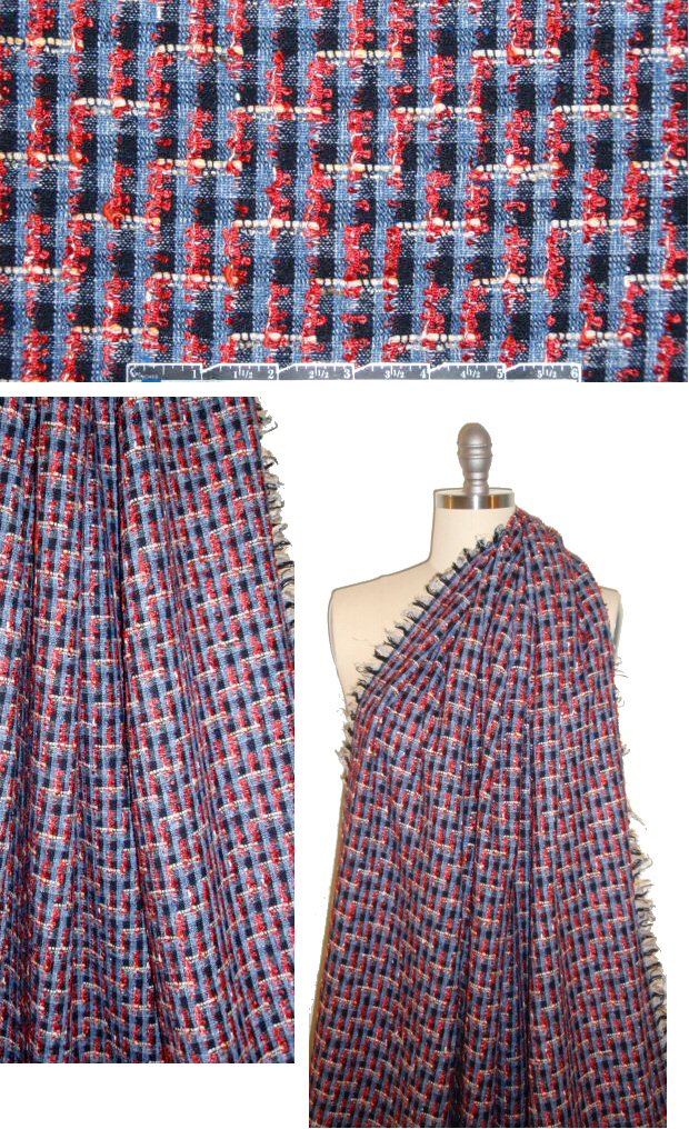 Lint0n navy/peri/rouge checkered weave boucle'