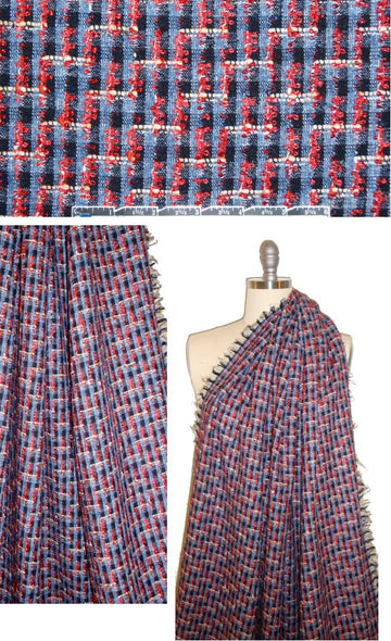 Lint0n navy/peri/rouge checkered weave boucle'