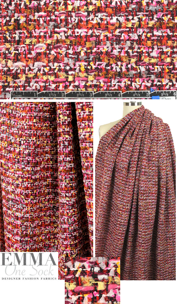 Italian novelty boucle' wool blend suiting - red