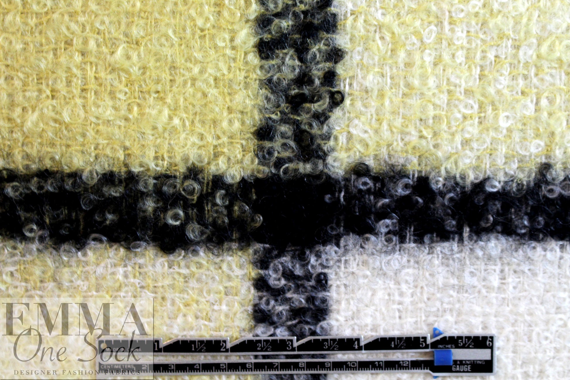 Italian wool boucle' oversized plaid - lemon/black/cream